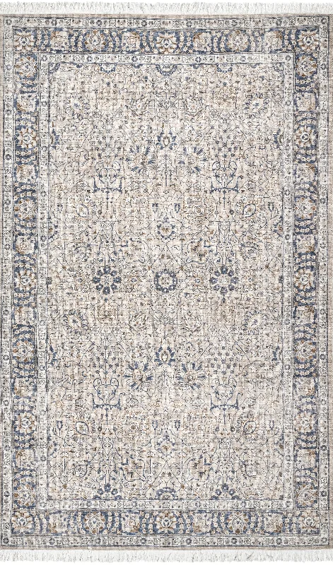 Avianna Floral Borderd Rug | Light Grey