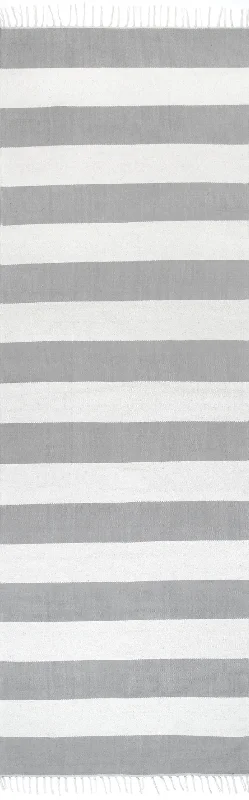 Awning Striped Flatweave Tassel Rug | Grey