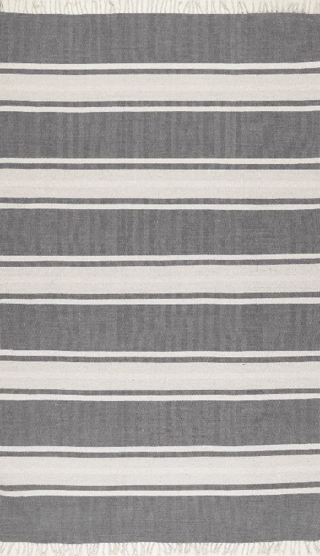 Bengal Striped Flatweave Tassel Rug | Dark Grey