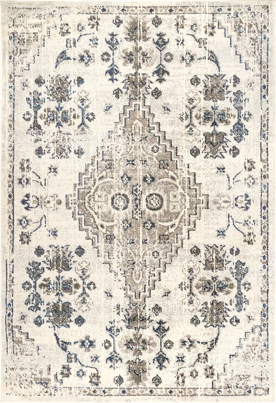 Carmen Floral Bordered Rug | Grey