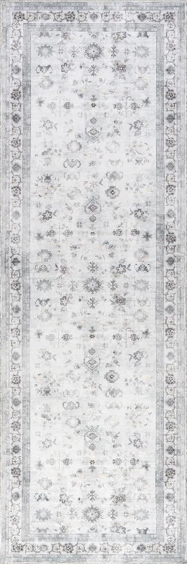 Dayflower Vintage Washable Rug | Light Grey