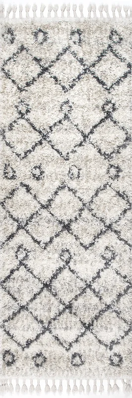 Diamond Moroccan Shag With Tassels Rug | Ivory