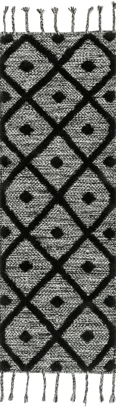 Diamond Textured Trellis Tassel Rug | Dark Grey