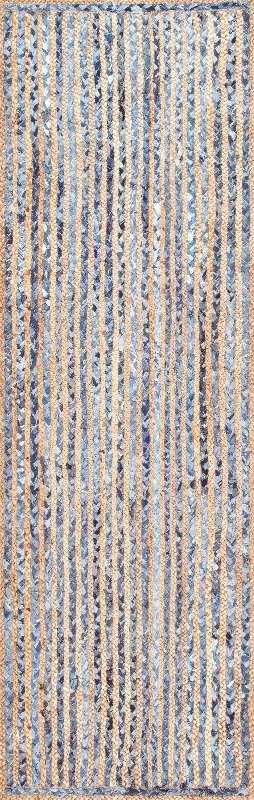 Hand Braided Jute And Denim Striped Rug | Blue