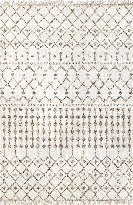 Indoor/Outdoor Trellis With Tassels Rug | Beige