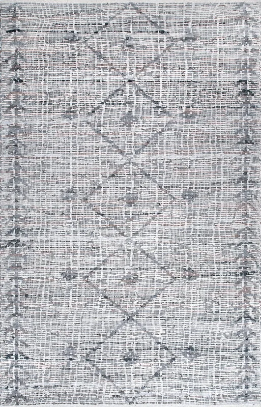 Leather Tribal Flatweave Rug | Grey