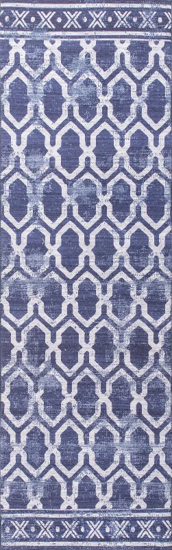 Megan Trellis Washable Indoor/Outdoor Rug | Blue