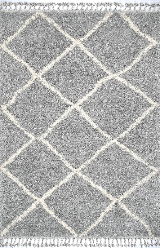 Moroccan Lattice Tassel Rug | Grey