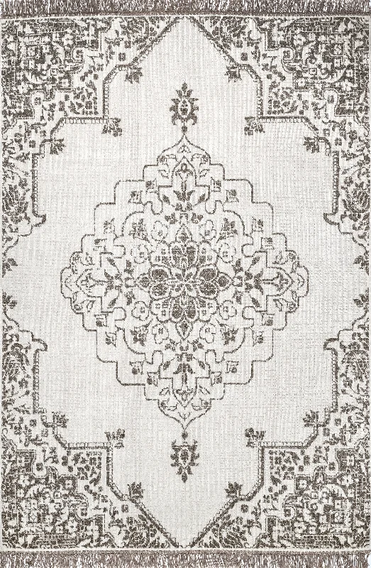 Rosette With Fringes Indoor/Outdoor Rug | Beige