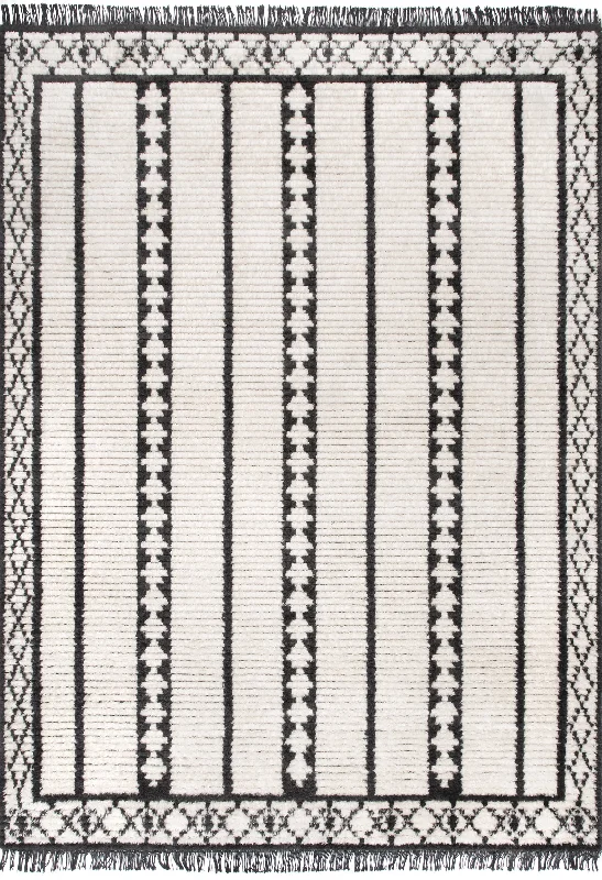 Sasha Striped Tasseled Rug | Beige