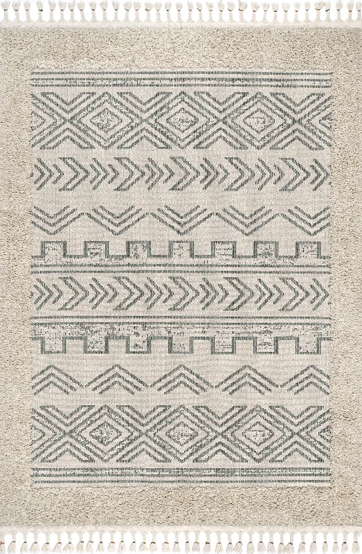 Shaggy Bordered Tribal Rug | Blue