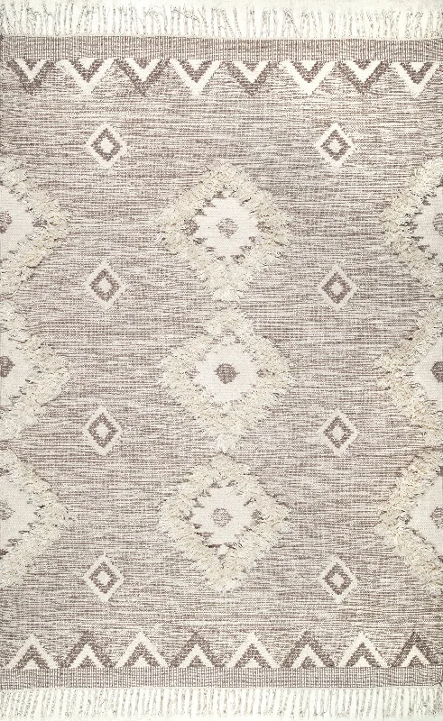 Shaggy Moroccan Lattice Fringe Rug | Beige