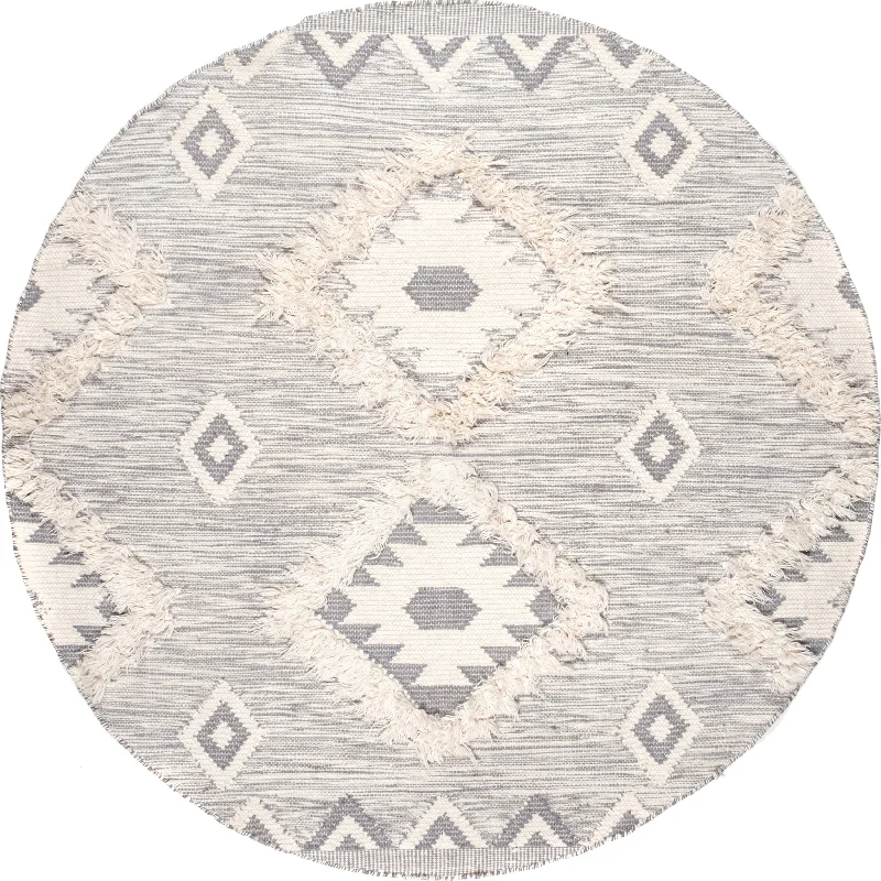 Shaggy Moroccan Lattice Fringe Rug | Light Grey