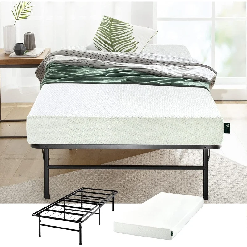 8" Green Tea Memory Foam Mattress and Heavy Duty SmartBase Metal Mattress Foundation Set