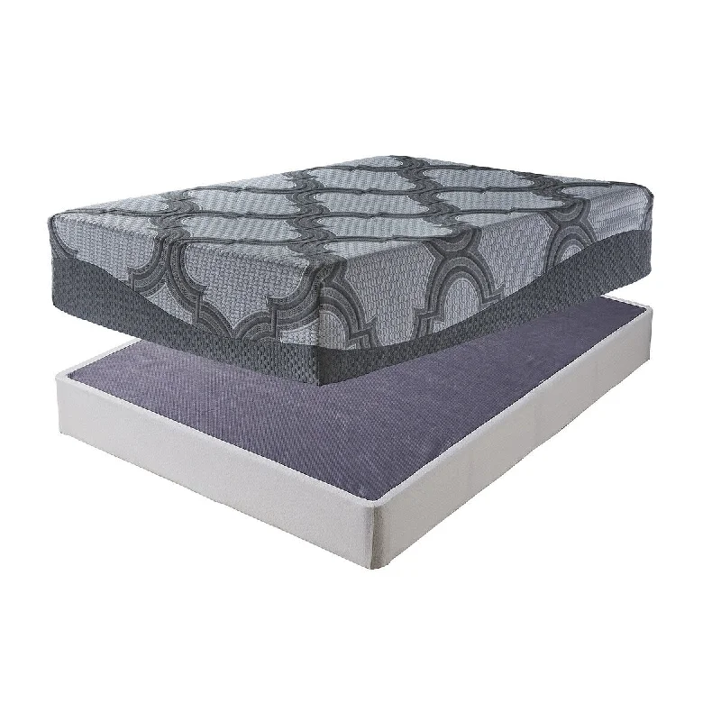 Signature Design by Ashley 14 Inch Ashley Hybrid Gray/White 2-Piece King Mattress Package