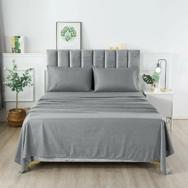 4 Piece Extra Deep Bedsheets Microfiber Hotel Quality King Grey