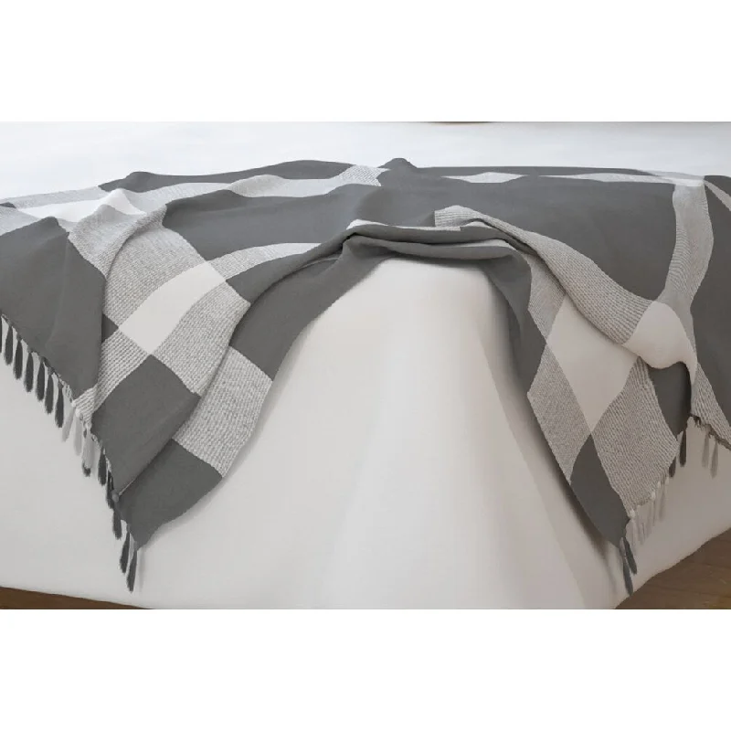 50" X 60" Gray Woven Cotton Checkered Throw Blanket with Fringe