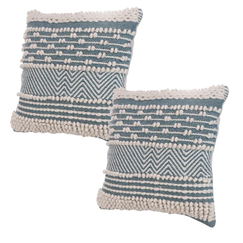 Accent Throw Pillows Set of 2, Square Cotton Pillows with Handcrafted Wavy Woven Pattern, 18 x 18 inch