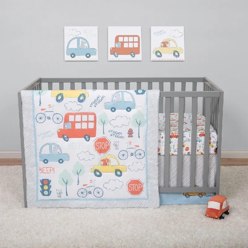 Beep Beep Transportation 4 Piece Crib Bedding Set