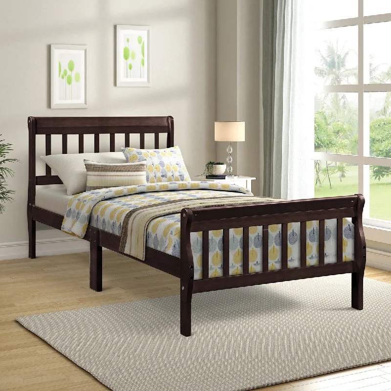 Black Twin SizeSolid Wood Platform Bed