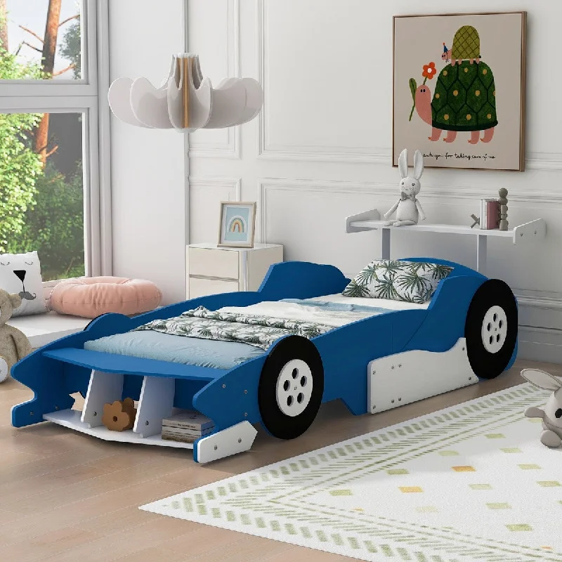 Blue Twin Size Solid Wood Car Platform Bed