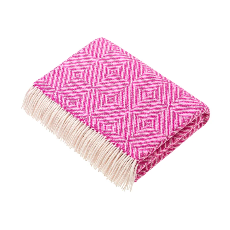 Bright Diamond Merino Lambswool Throw - Fuchsia - Made in England