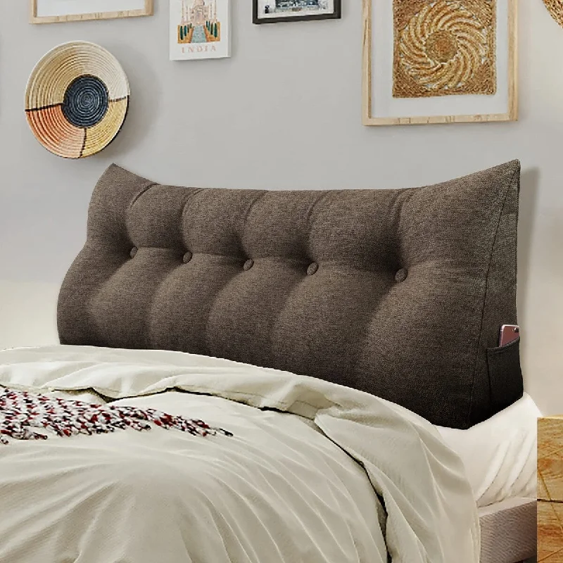 Button Tufted Fabric headboards, Portable Padded Bed Backboard Removable and Washable Coffee