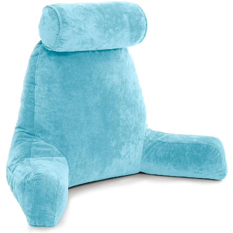 Carolina Blue Bed Rest Pillow with Arms, Detachable Neck Roll, Removable Cover