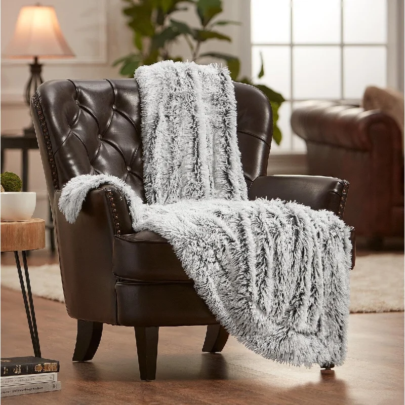 Chanasya Two Tone Longfur Shaggy Faux Fur Reversible Throw Blanket