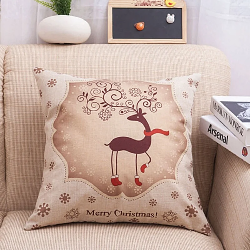 Cotton Linen Pillow Case #6 Red Scarf Deer 18 x 18