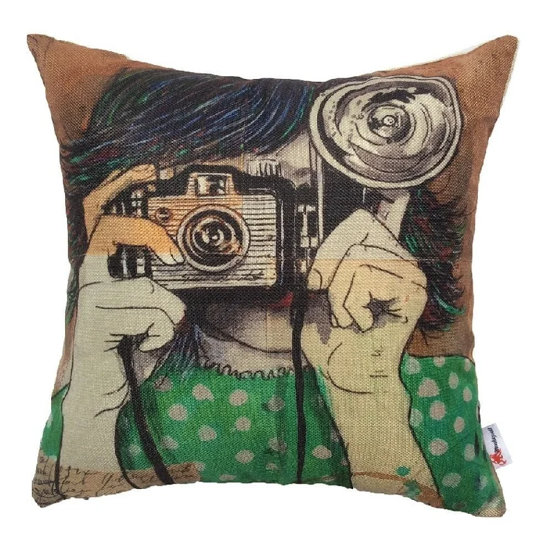 Cotton Linen Pillow Case Artsy Girl Taking Photo 18 x 18