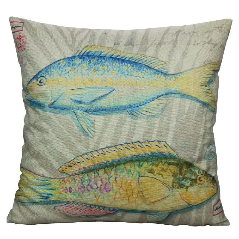 Cotton Linen Pillow Case Big Ocean Fish 18 x 18