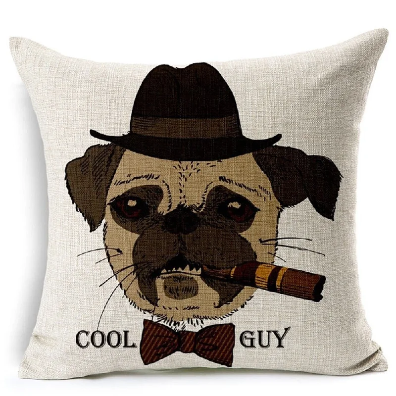 Cotton Linen Pillow Case Cool Guy Dog 18 x 18