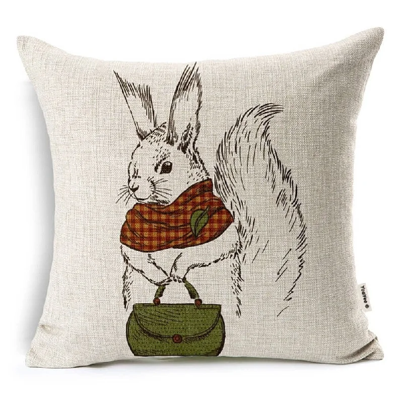 Cotton Linen Pillow Case Fashion Bunny 18 x 18