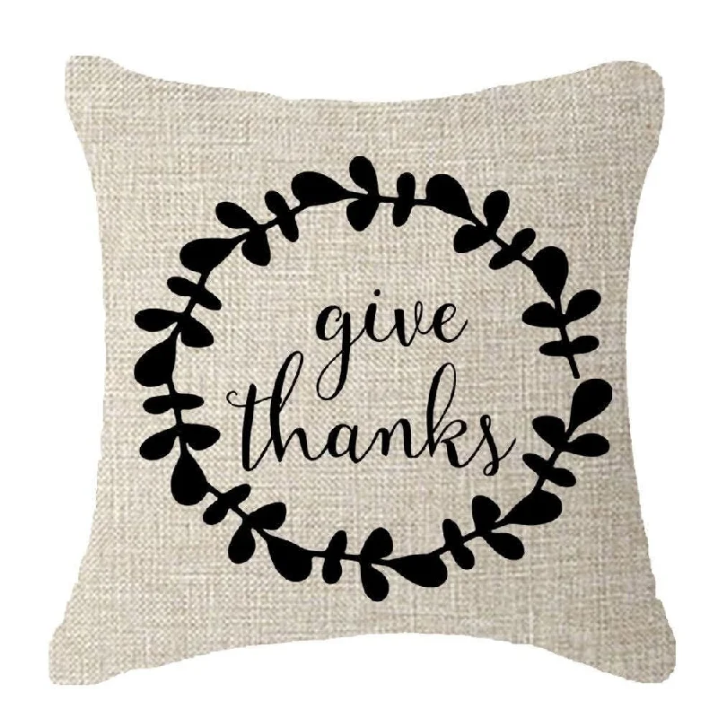 Cotton Linen Pillow Case Give Thanks 18 x 18