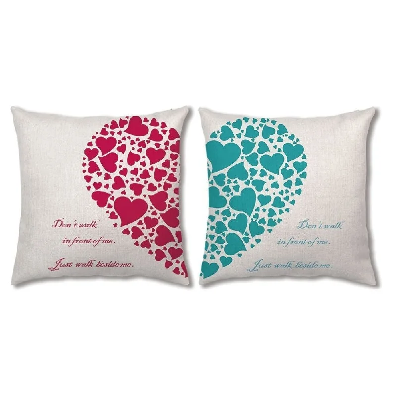 Cotton Linen Pillow Case Heart 18 x 18 Set of 2