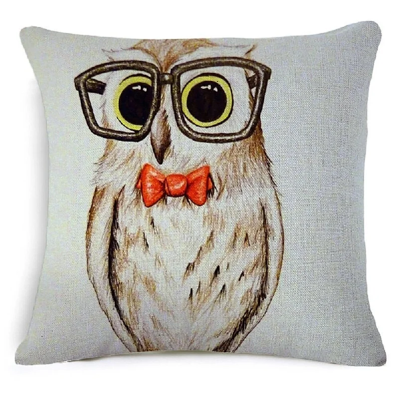 Cotton Linen Pillow Case Nerd Owl 18 x 18