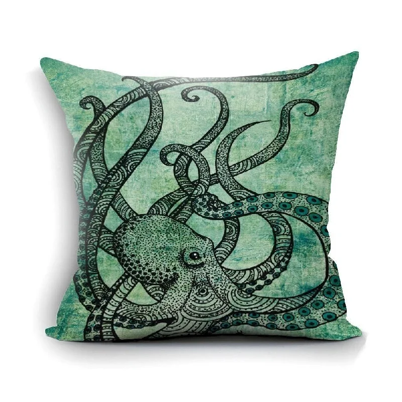 Cotton Linen Pillow Case Octupus Green 18 x 18