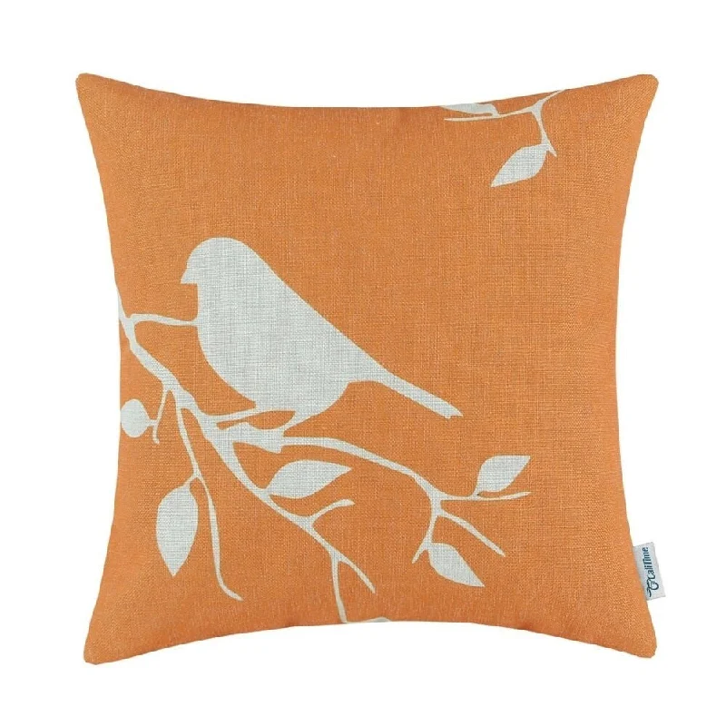 Cotton Linen Pillow Case Orange Bird 18 x 18