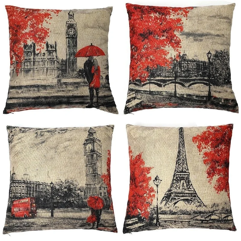 Cotton Linen Pillow Case Paris and London 18 x 18 Set of 14