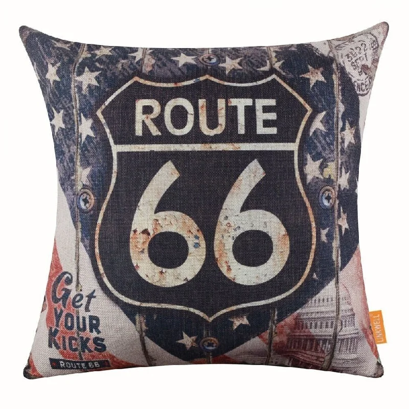 Cotton Linen Pillow Case Route 66 America 18 x 18