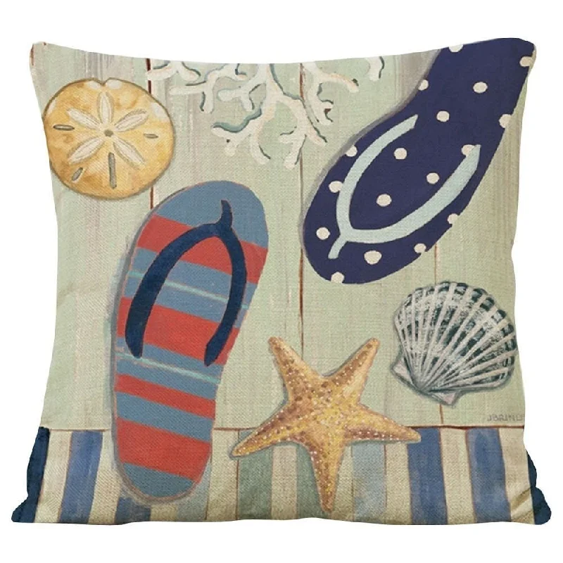 Cotton Linen Pillow Case Sandals and Starfish 18 x 18