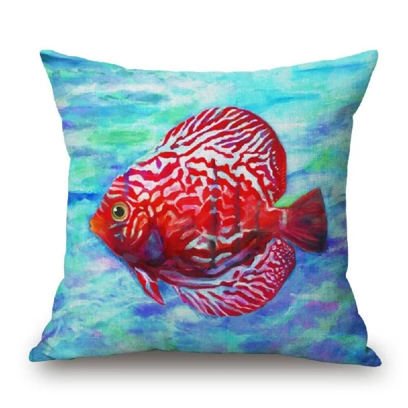 Cotton Linen Pillow Case Tropical Fish 2 18 x 18