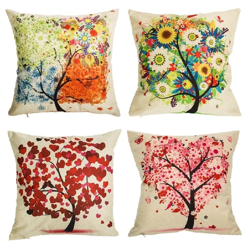 Cotton Linen Pillow Case Under the Tree 18 x 18 Set of 4