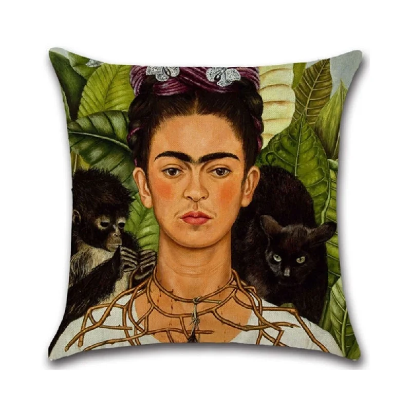 Cotton Linen Pillowcase Painter Mexican Frida Kahlo Monkey 18 x 18