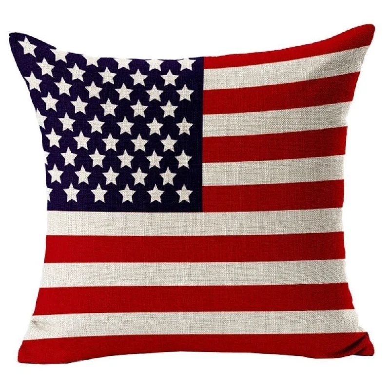 Cotton Linen Pillowcase USA Flag 18 x 18