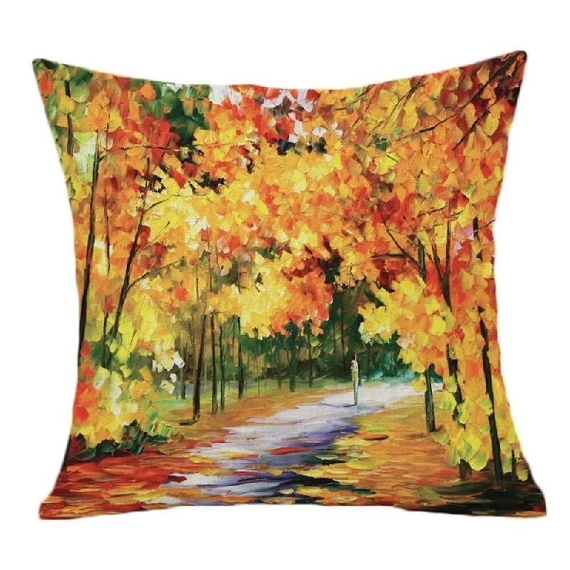 Cotton Linen Throw Pillow Case Autumn Tree Burst 18 x 18