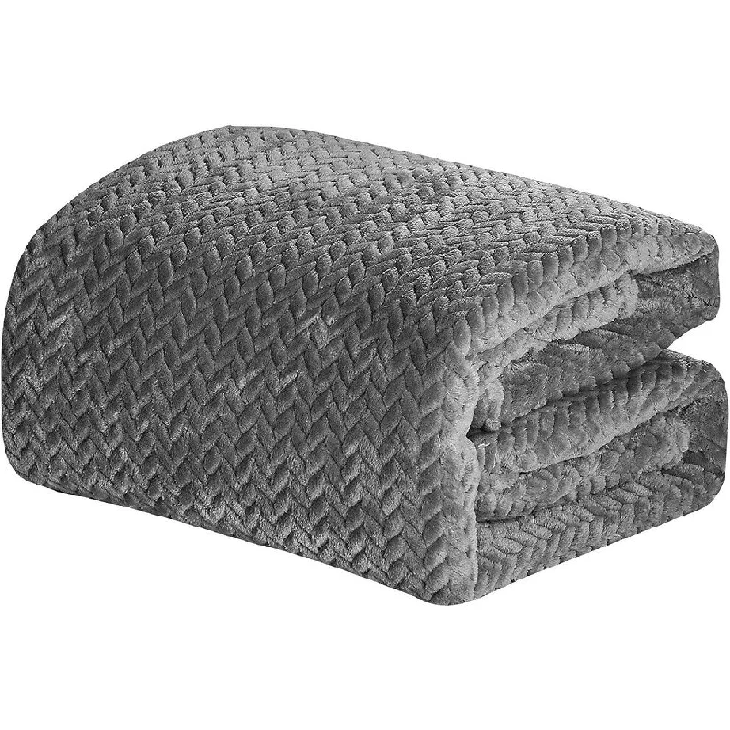 Décor&More HomeEssentials Extra Heavy and Plush Chevron Braided Twin Size Microplush Jacquard Blanket (66" x 86") - Grey