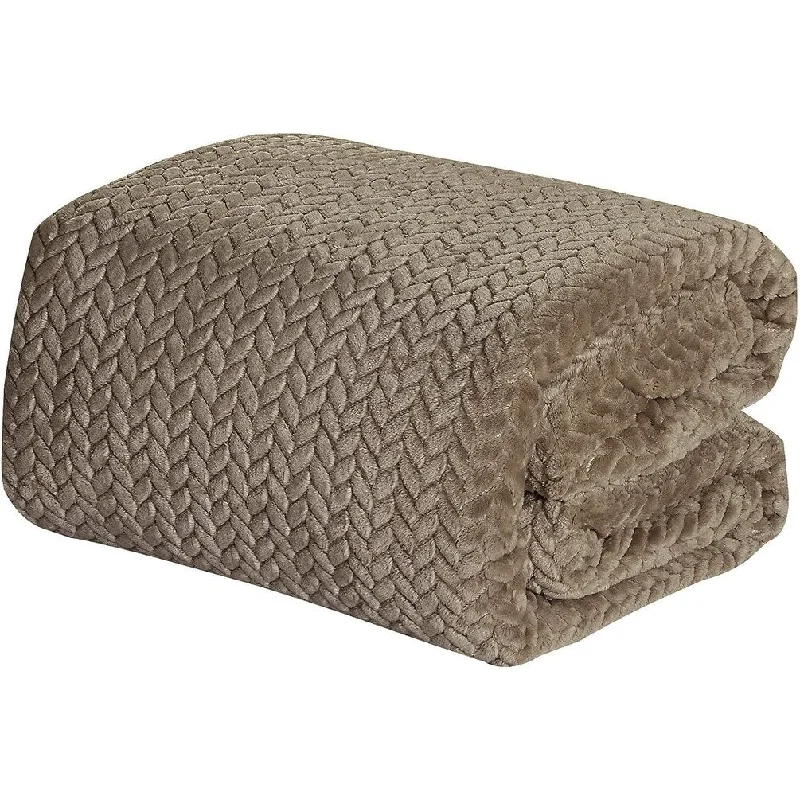 Décor&More HomeEssentials Extra Heavy and Plush Chevron Braided Twin Size Microplush Jacquard Blanket (66" x 86") - Taupe