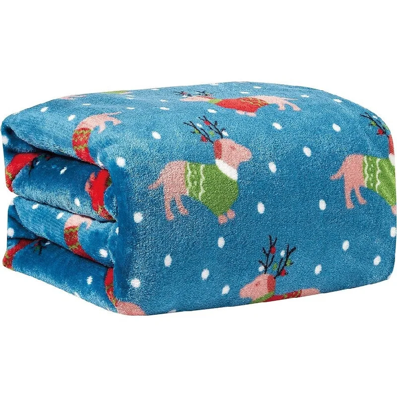 Décor&More Let it Snow Collection Microplush Holiday Throw Blanket (60" x 50") - Christmas Dogs